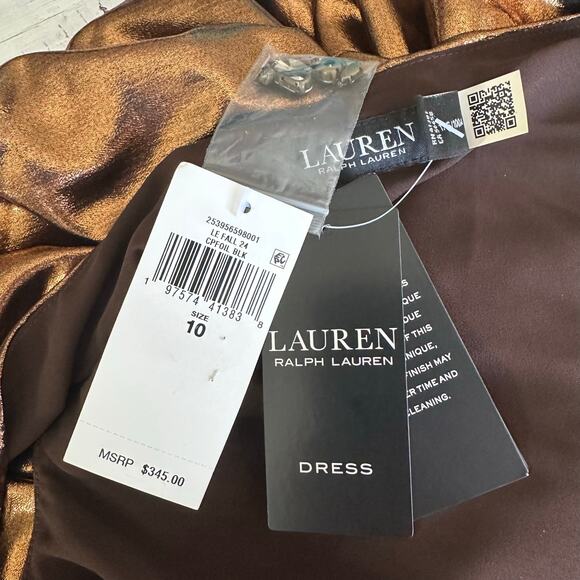 Lauren Ralph Lauren Metallic Chiffon One Shoulder Gown Party Size US 10 - Picture 7 of 14